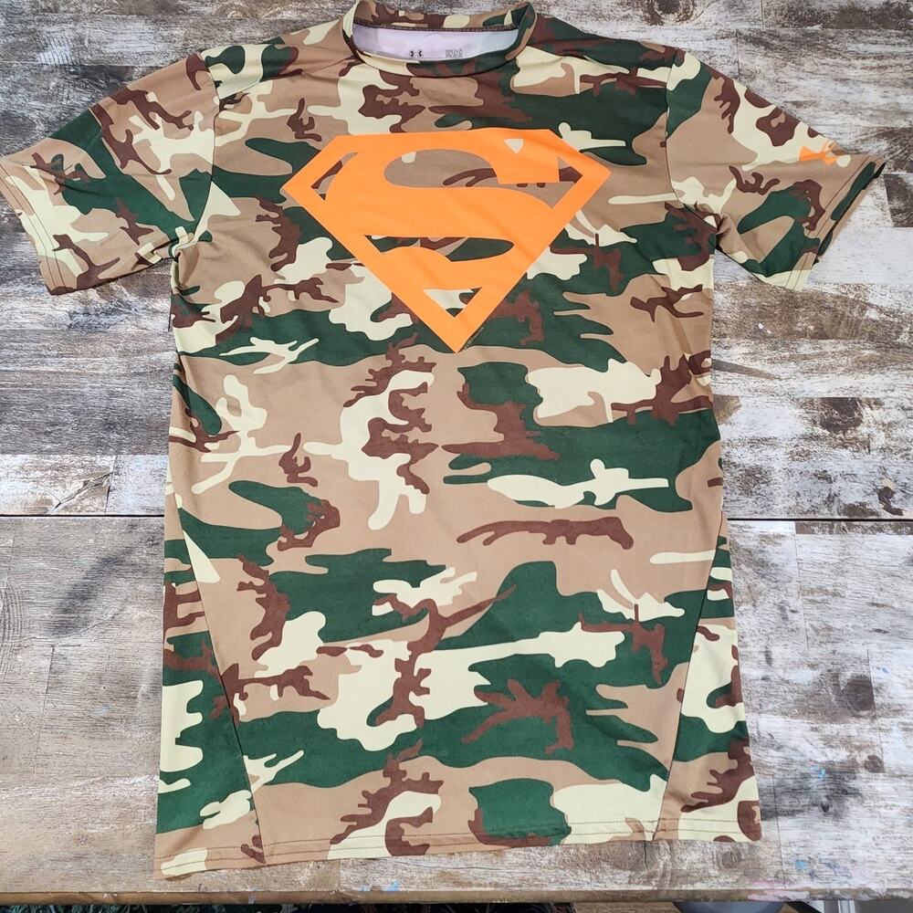 Superman Under Armour Mens Large Compression Shirt Alter Ego Camo Heat Gear